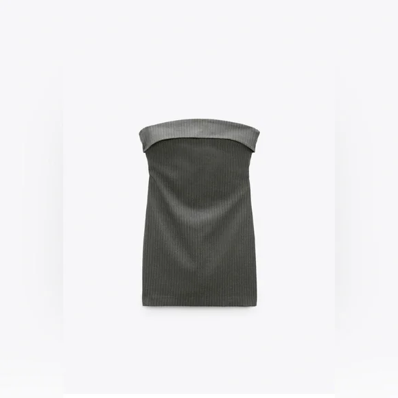 NWT Zara Strapless Bandeau Pinstripe Mini Dress Gray - Picture 4 of 7